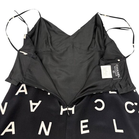 CHANEL Vintage 97P CC Logo Print Silk Camisole Slip Dress #40 Black [106075] - Picture 8 of 13